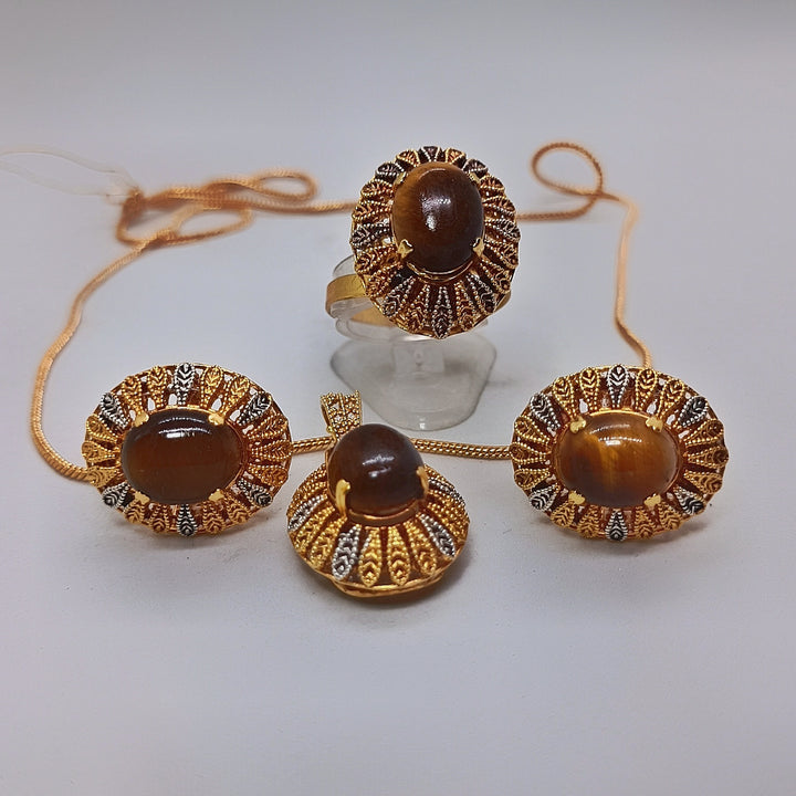 Tiger eye stone locket set