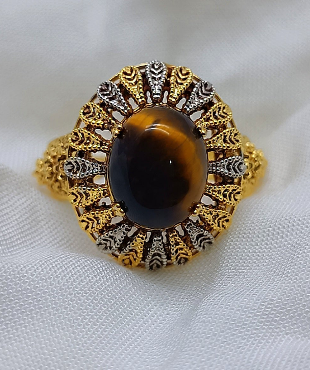 Tiger Eye Gemstone Ring for Women | Gold Plated Vintage Style Jewelry | Handmade Gift for Her